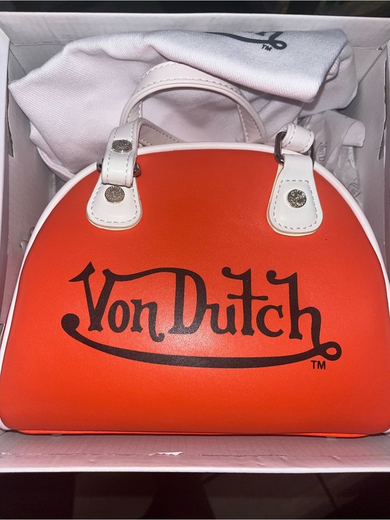 Von Dutch Handbags - Von Dutch Orange Dome Mini Bag with White Trim